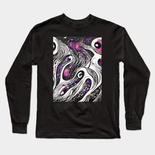 Spiral Galaxy Drawing Black Hearts Abstract Long Sleeve T-Shirt